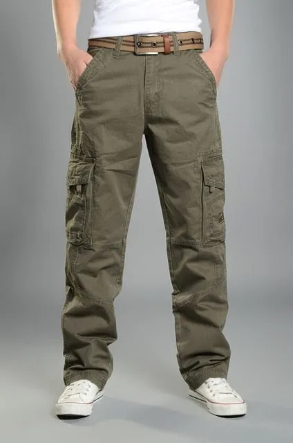 Classic Mens Cargo Pants Straight slacks Casual Mens Pants Baggy Cotton Trousers Male Military Tactical Pants with Multi Pockets