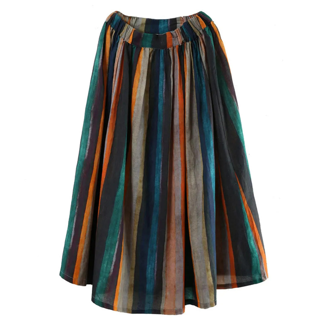 Colorful Striped Linen Midi Skirt