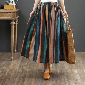 Colorful Striped Linen Midi Skirt