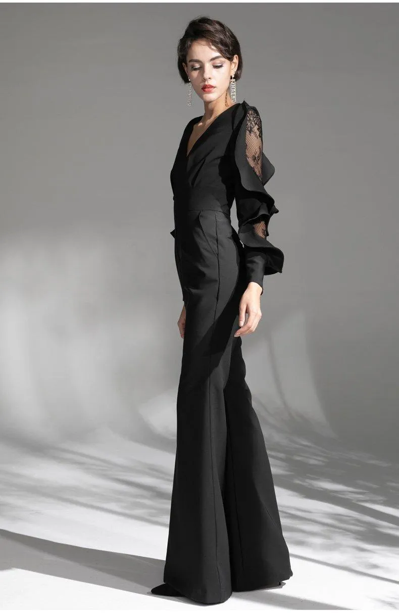 Concave shapely custom simple black evening dress jumpsuit - Dino