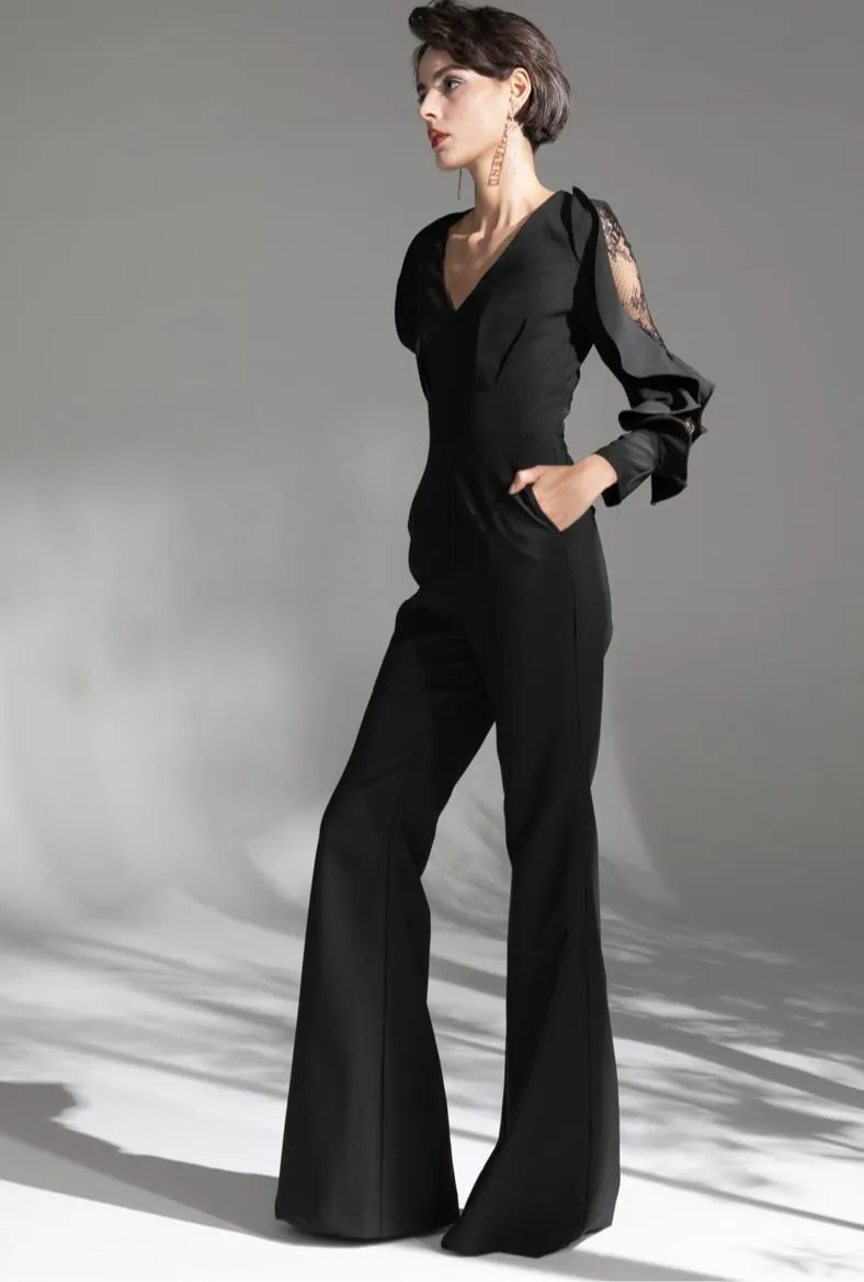 Concave shapely custom simple black evening dress jumpsuit - Dino