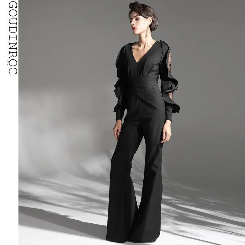 Concave shapely custom simple black evening dress jumpsuit - Dino