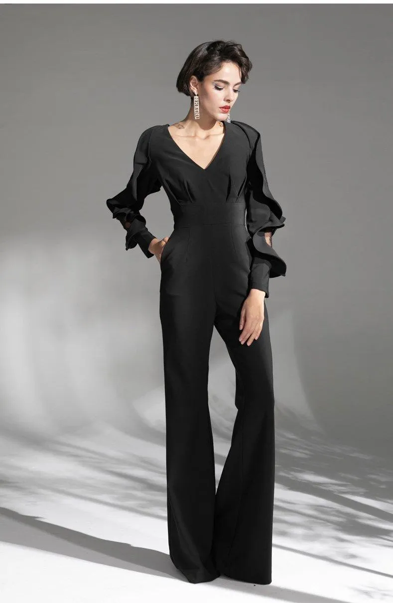 Concave shapely custom simple black evening dress jumpsuit - Dino