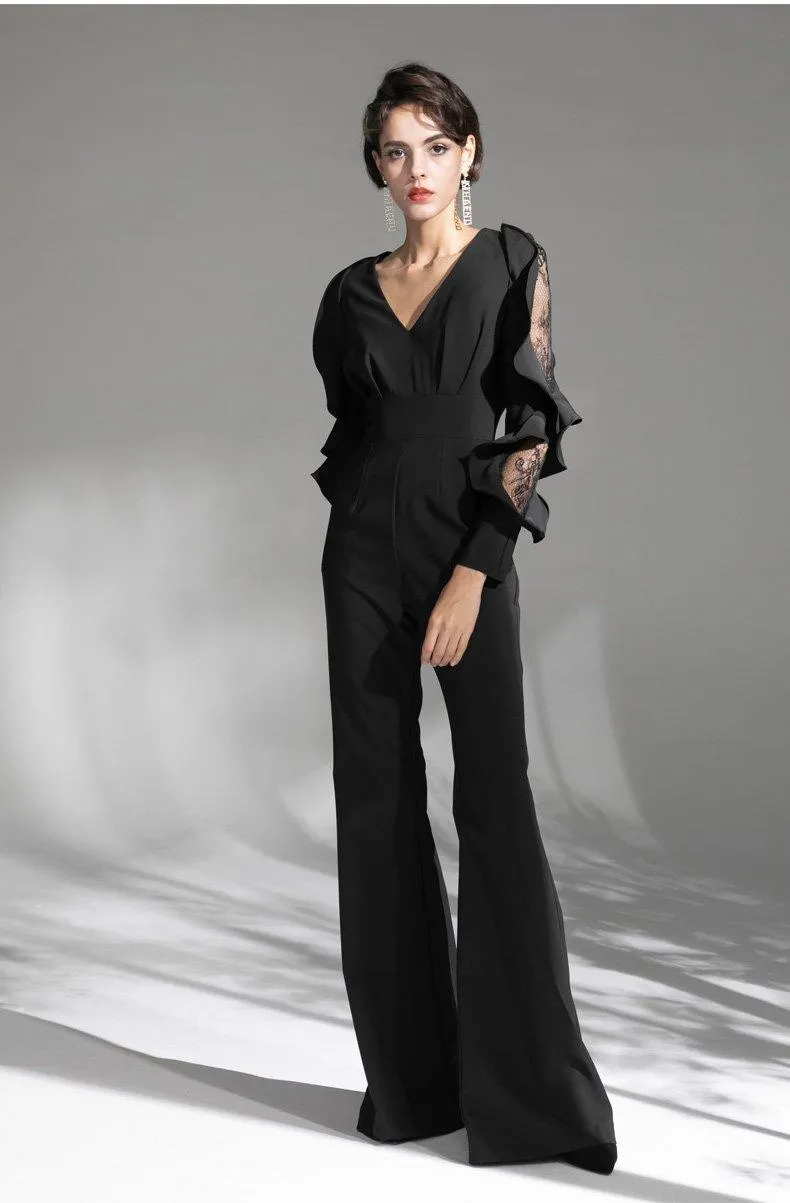 Concave shapely custom simple black evening dress jumpsuit - Dino