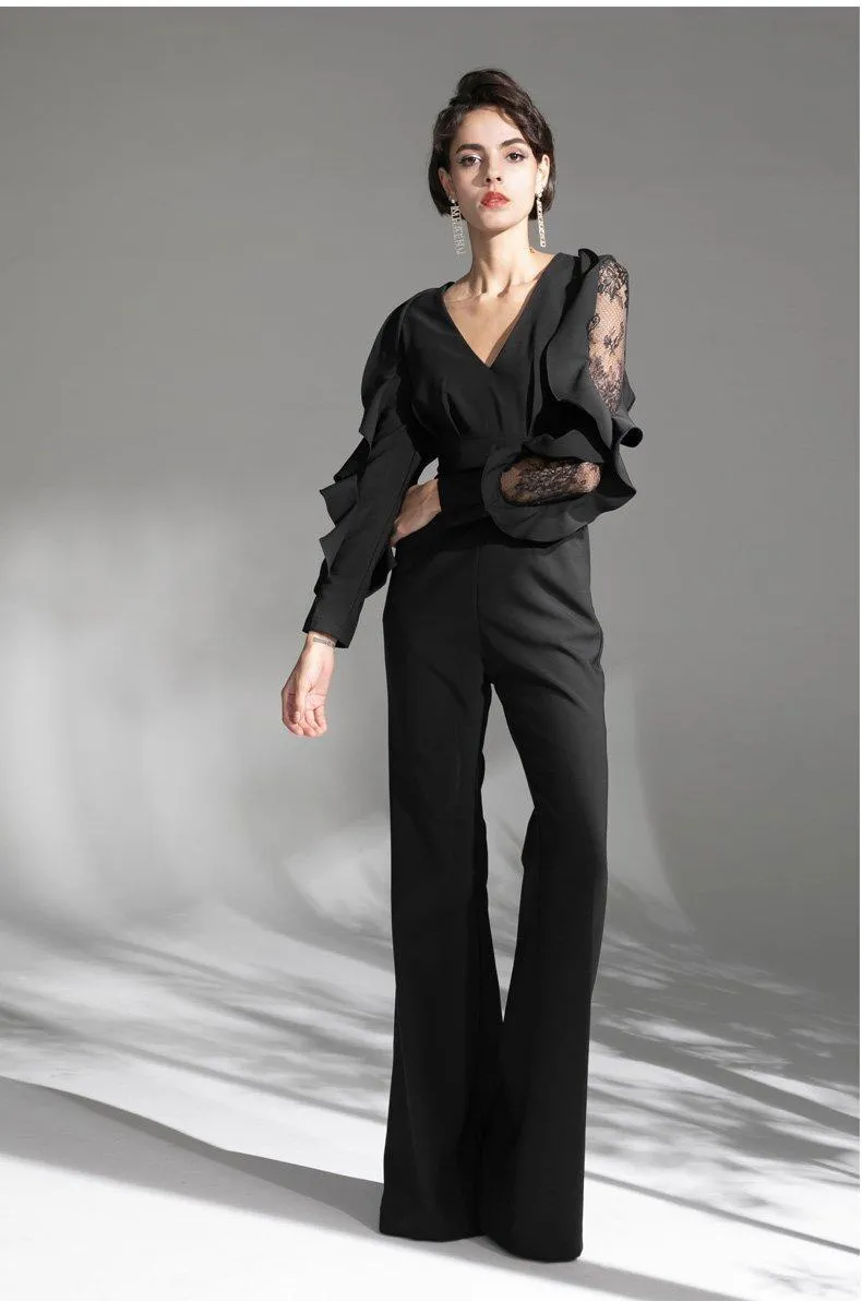 Concave shapely custom simple black evening dress jumpsuit - Dino