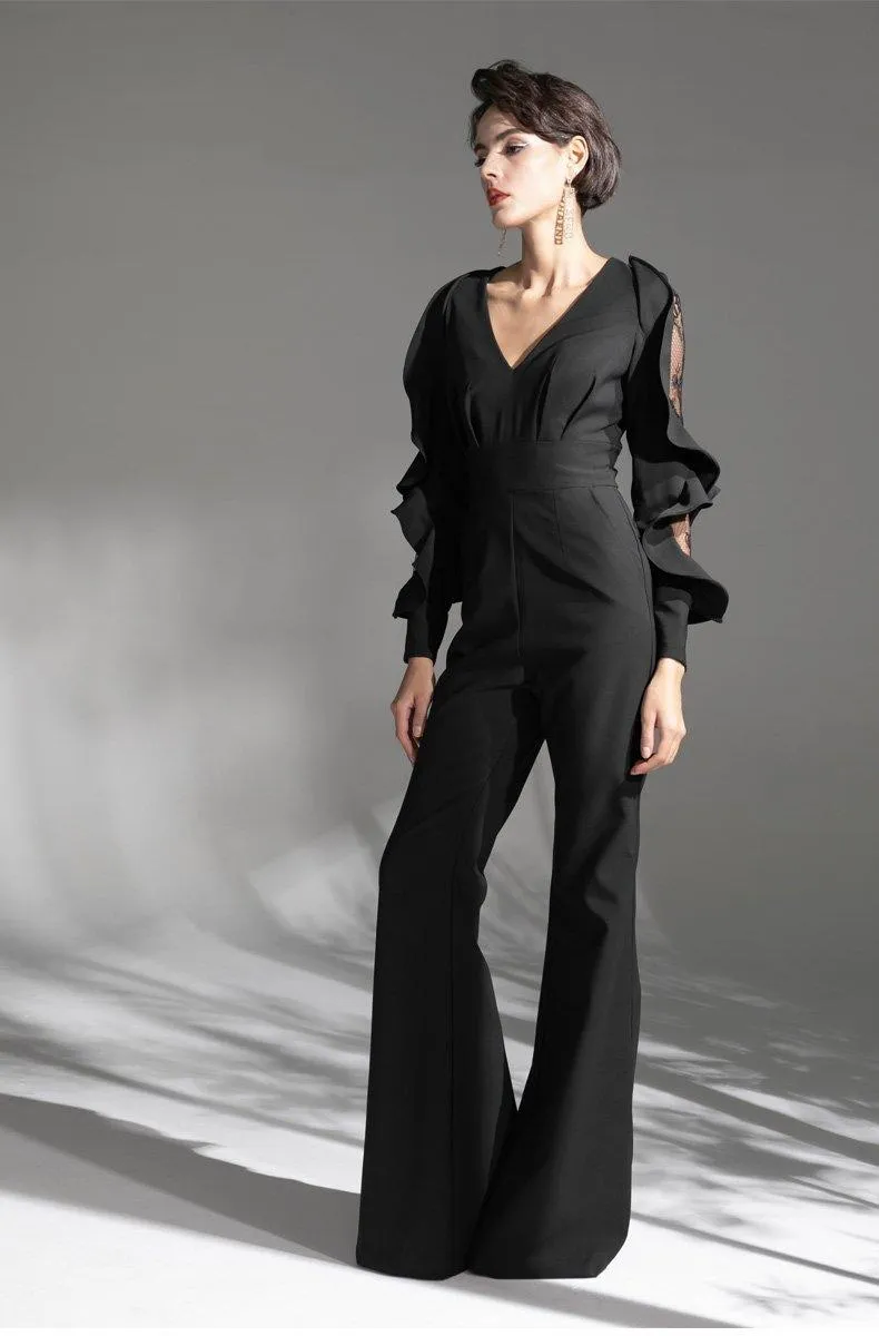 Concave shapely custom simple black evening dress jumpsuit - Dino