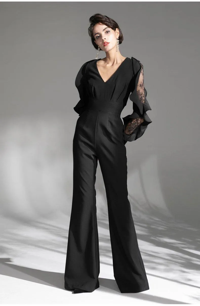 Concave shapely custom simple black evening dress jumpsuit - Dino