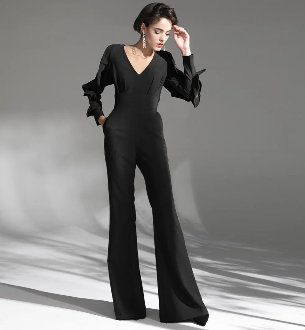 Concave shapely custom simple black evening dress jumpsuit - Dino