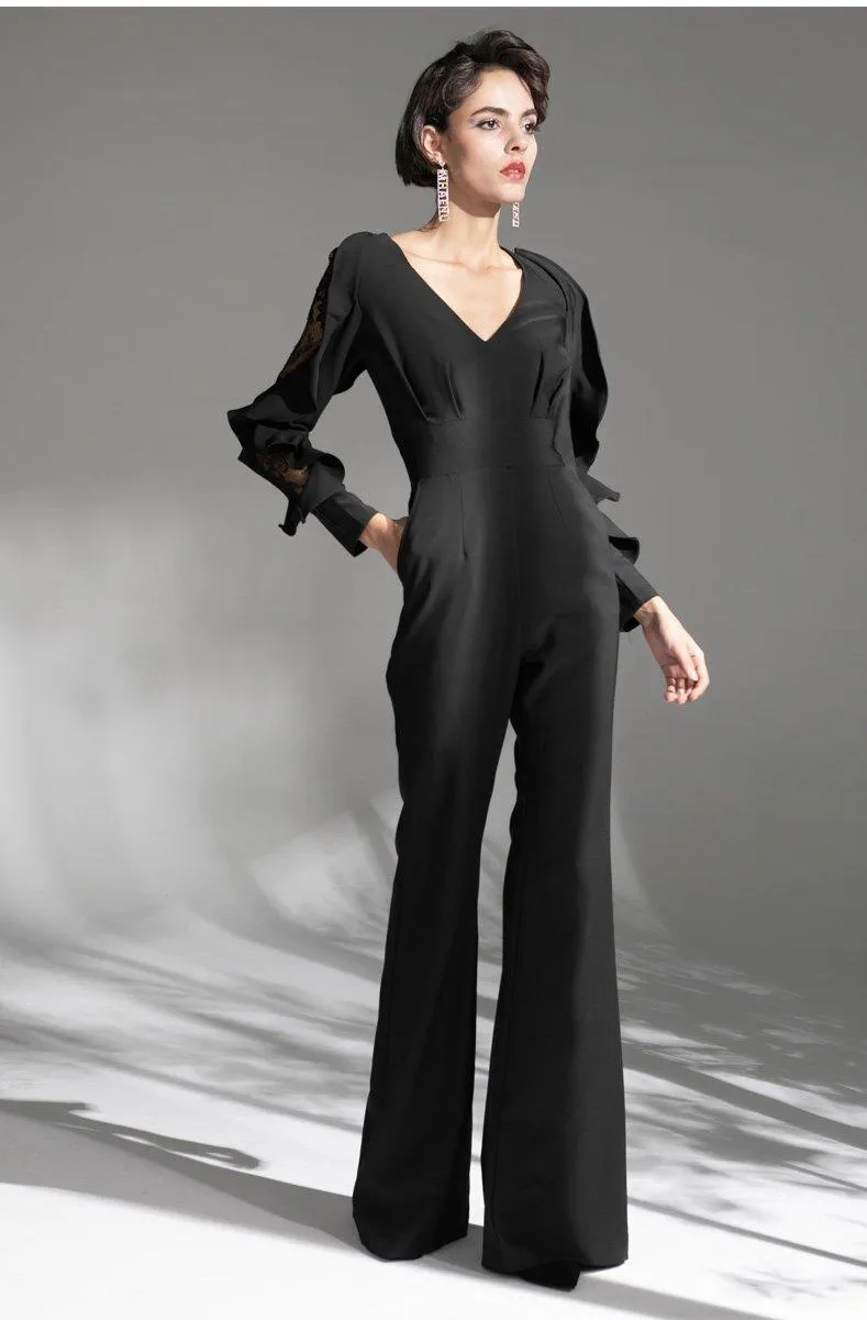 Concave shapely custom simple black evening dress jumpsuit - Dino