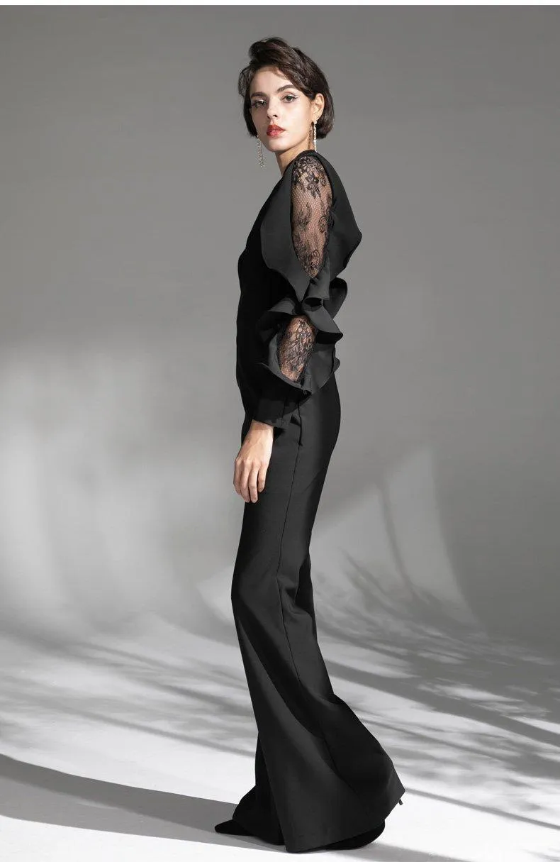 Concave shapely custom simple black evening dress jumpsuit - Dino