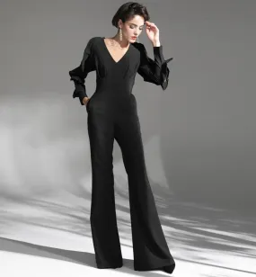 Concave shapely custom simple black evening dress jumpsuit - Dino