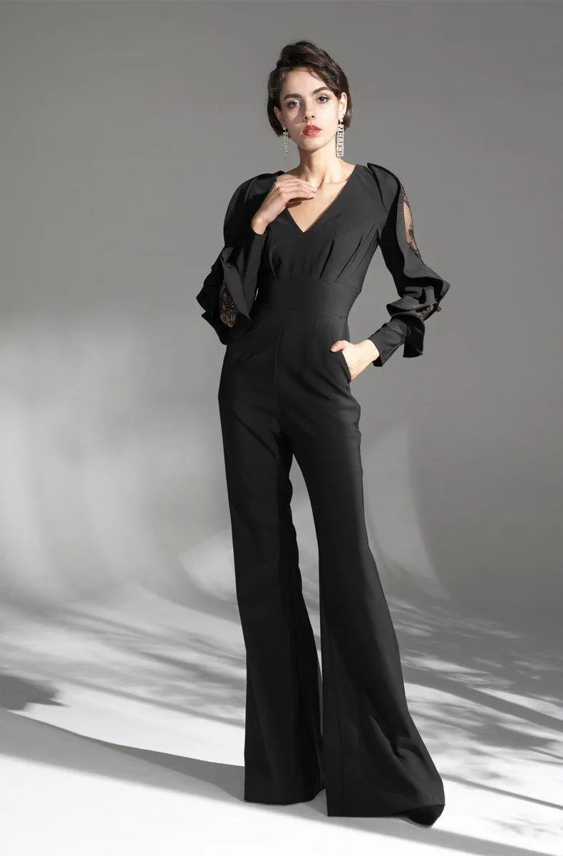 Concave shapely custom simple black evening dress jumpsuit - Dino