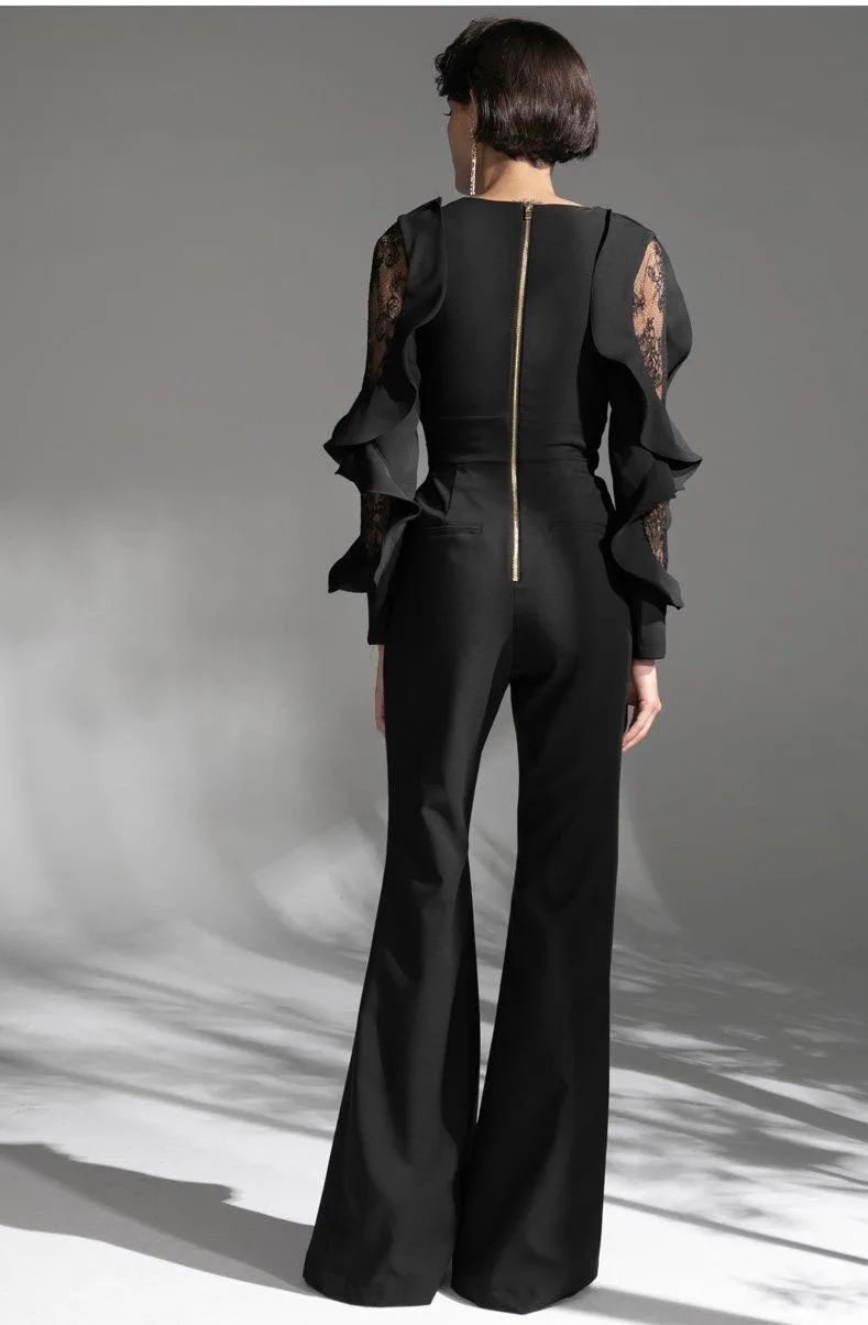 Concave shapely custom simple black evening dress jumpsuit - Dino