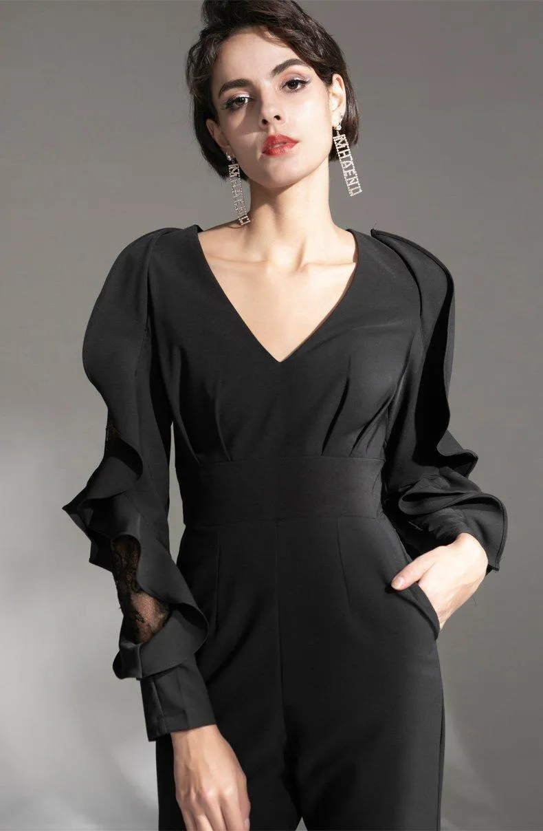 Concave shapely custom simple black evening dress jumpsuit - Dino