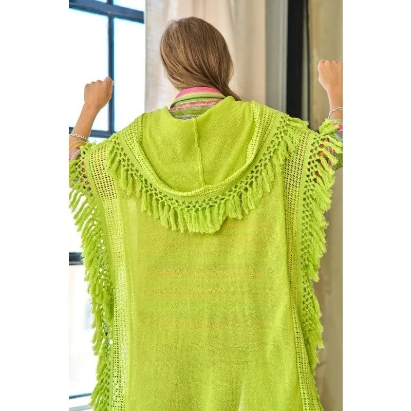 Crochet Fringed Hoody Poncho