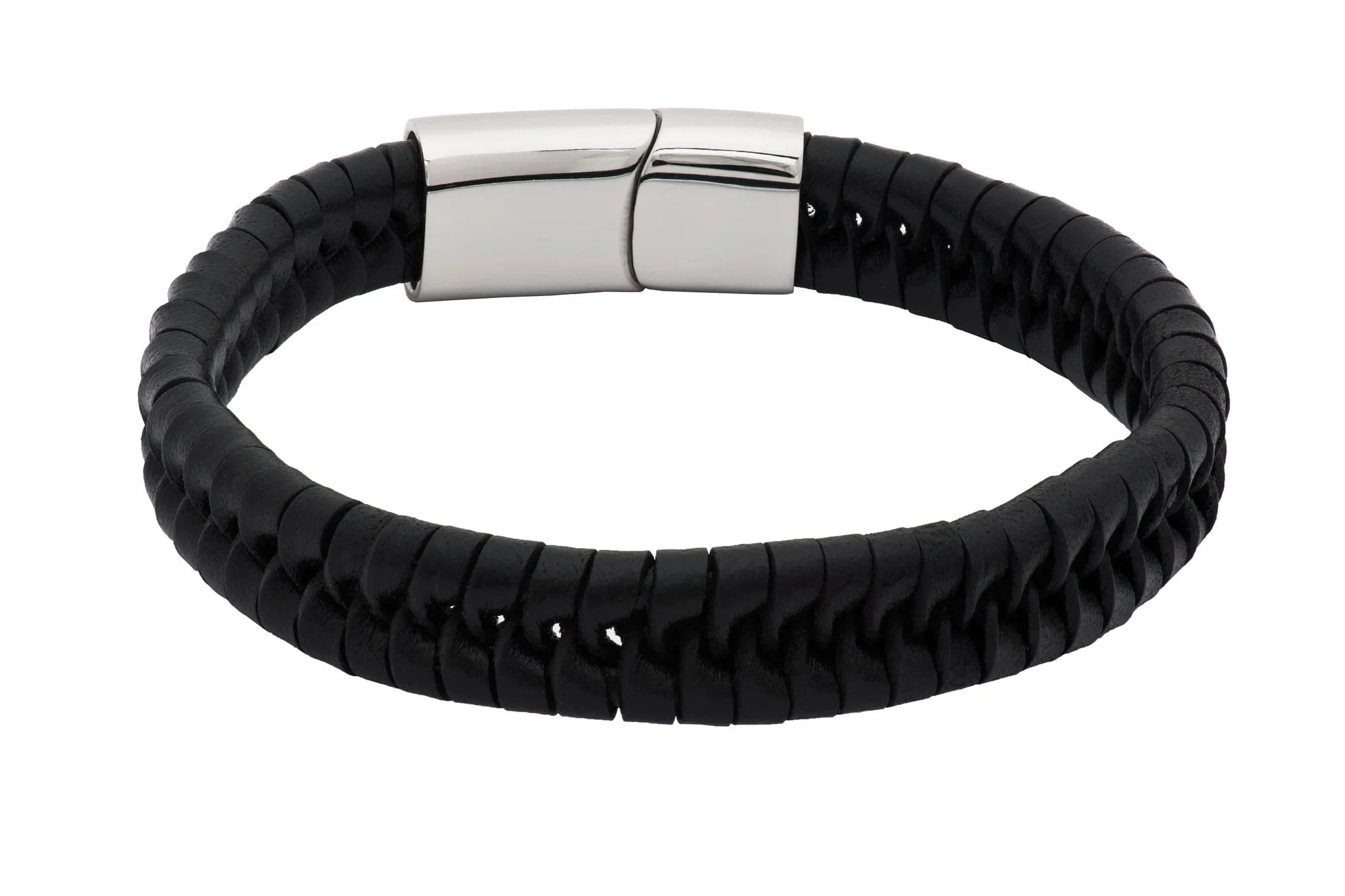 Cupertino Black Leather Stainless Steel Bracelet