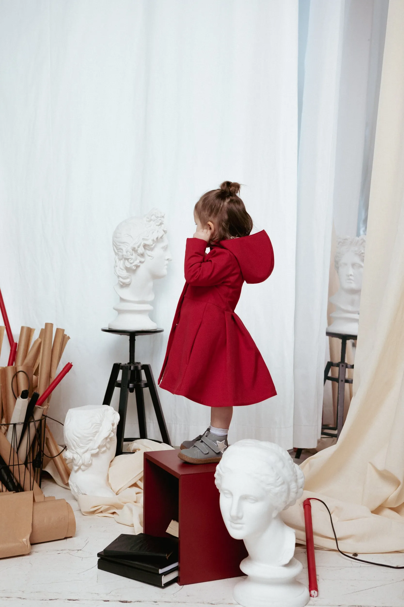 Dark Red Flared Coat for Girls | 'Scarlet Red'