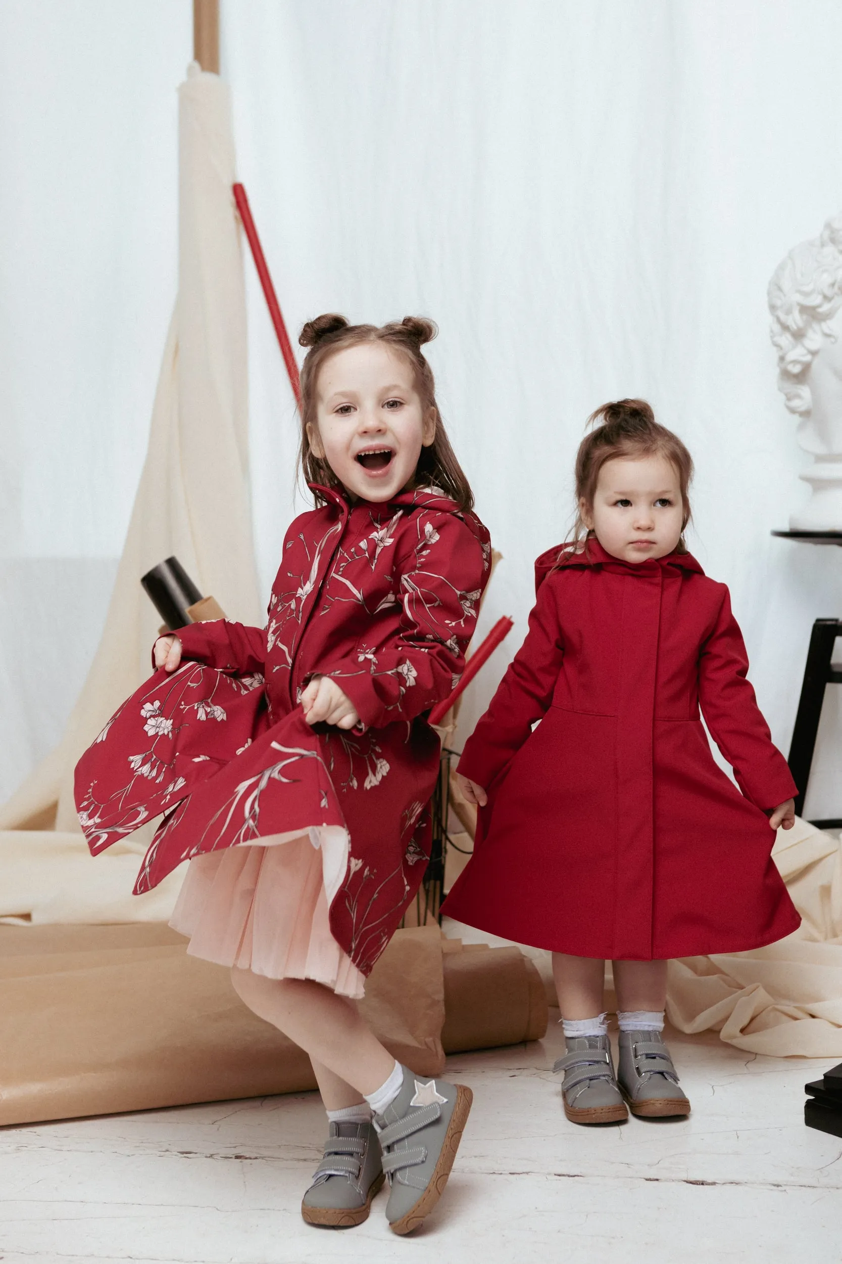 Dark Red Flared Coat for Girls | 'Scarlet Red'