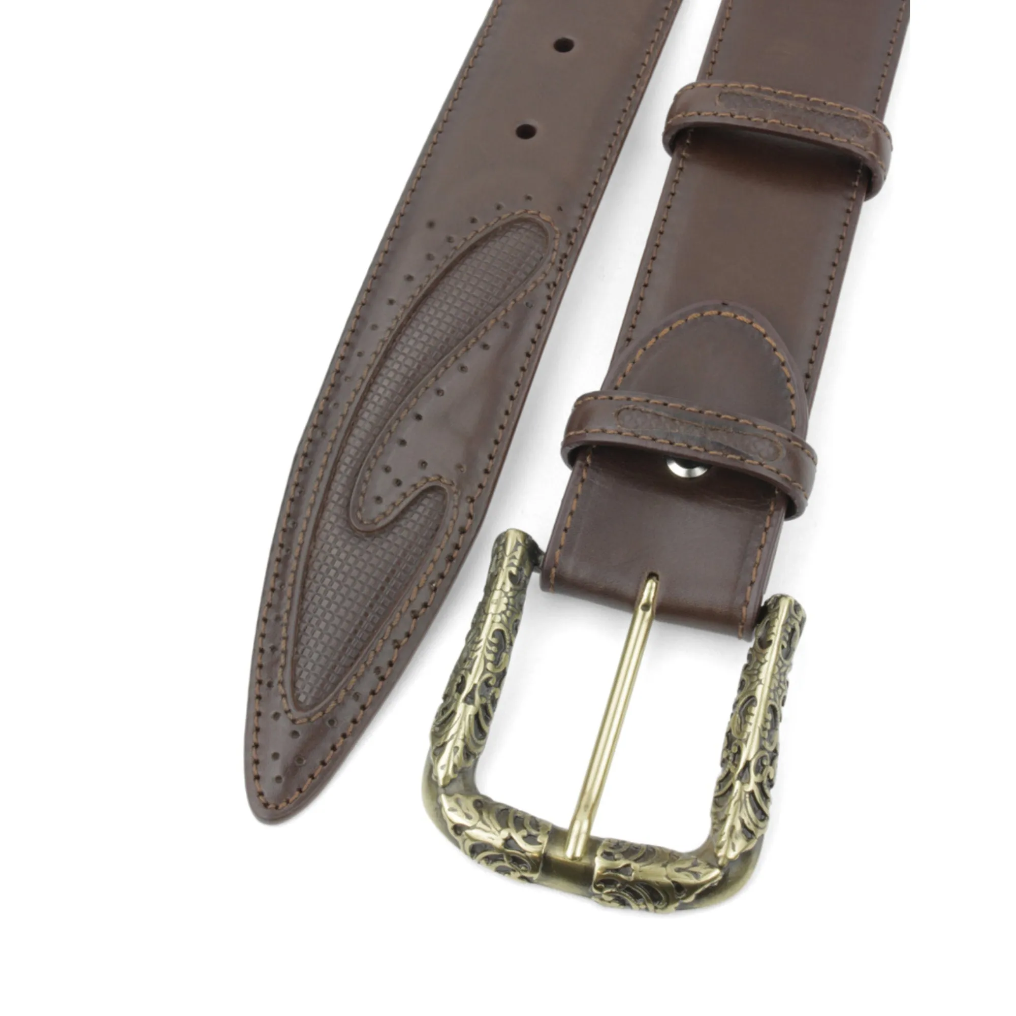 Deep Choc 'Silverado' Burnished Fretwork Prong Belt