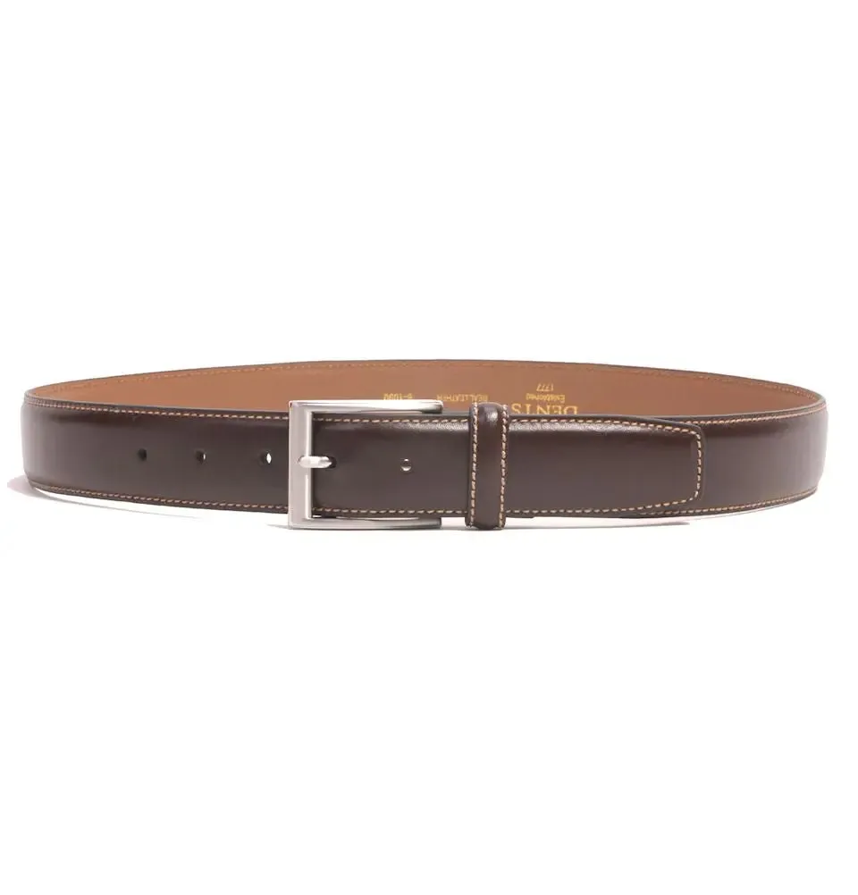 DENTS Leather Belt - Mens Contrast Top Stitch Detail - Brown