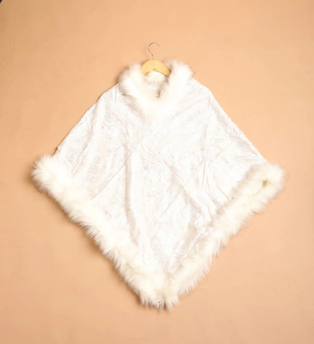 Embroidered Faux Fur Cashmere Poncho