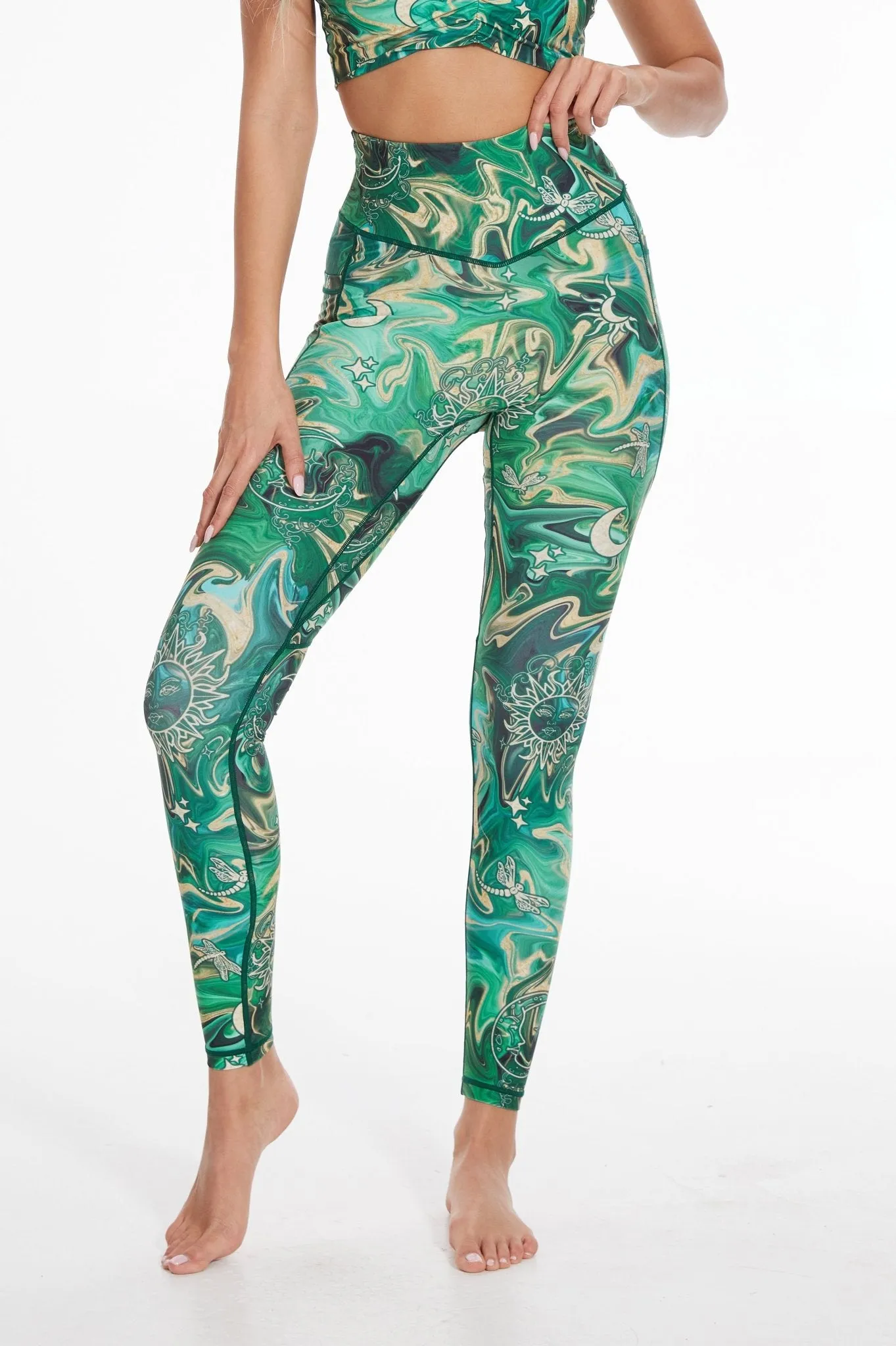 Emerald Vitality High-Waisted Pocket Leggings with Pockets