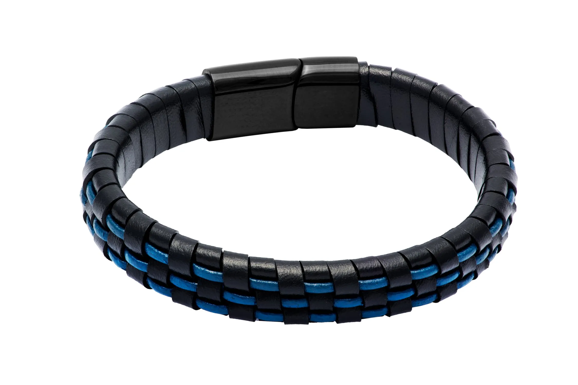 Escondido Black & Blue Leather Stainless Steel Bracelet