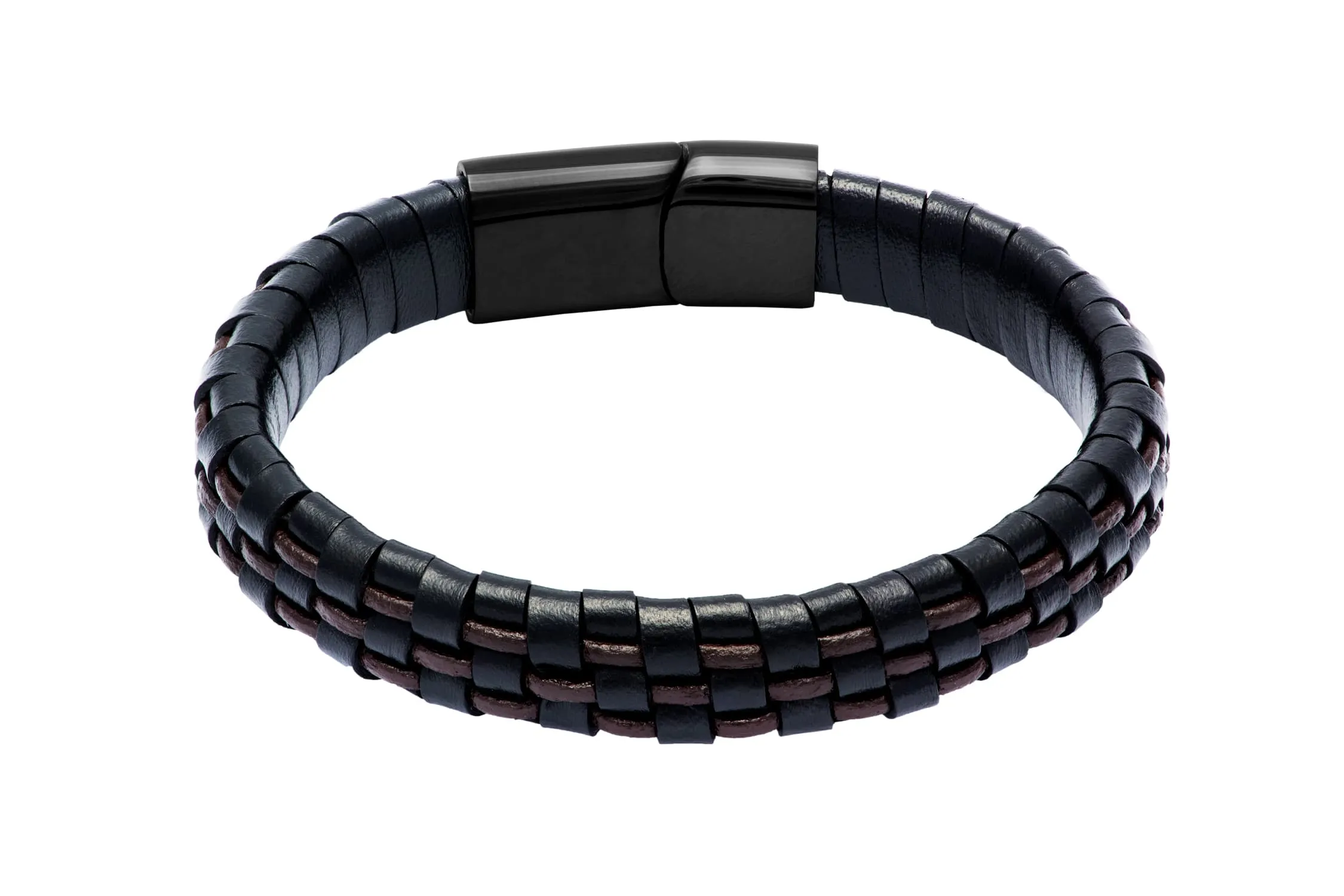 Escondido Black & Brown Leather Stainless Steel Bracelet