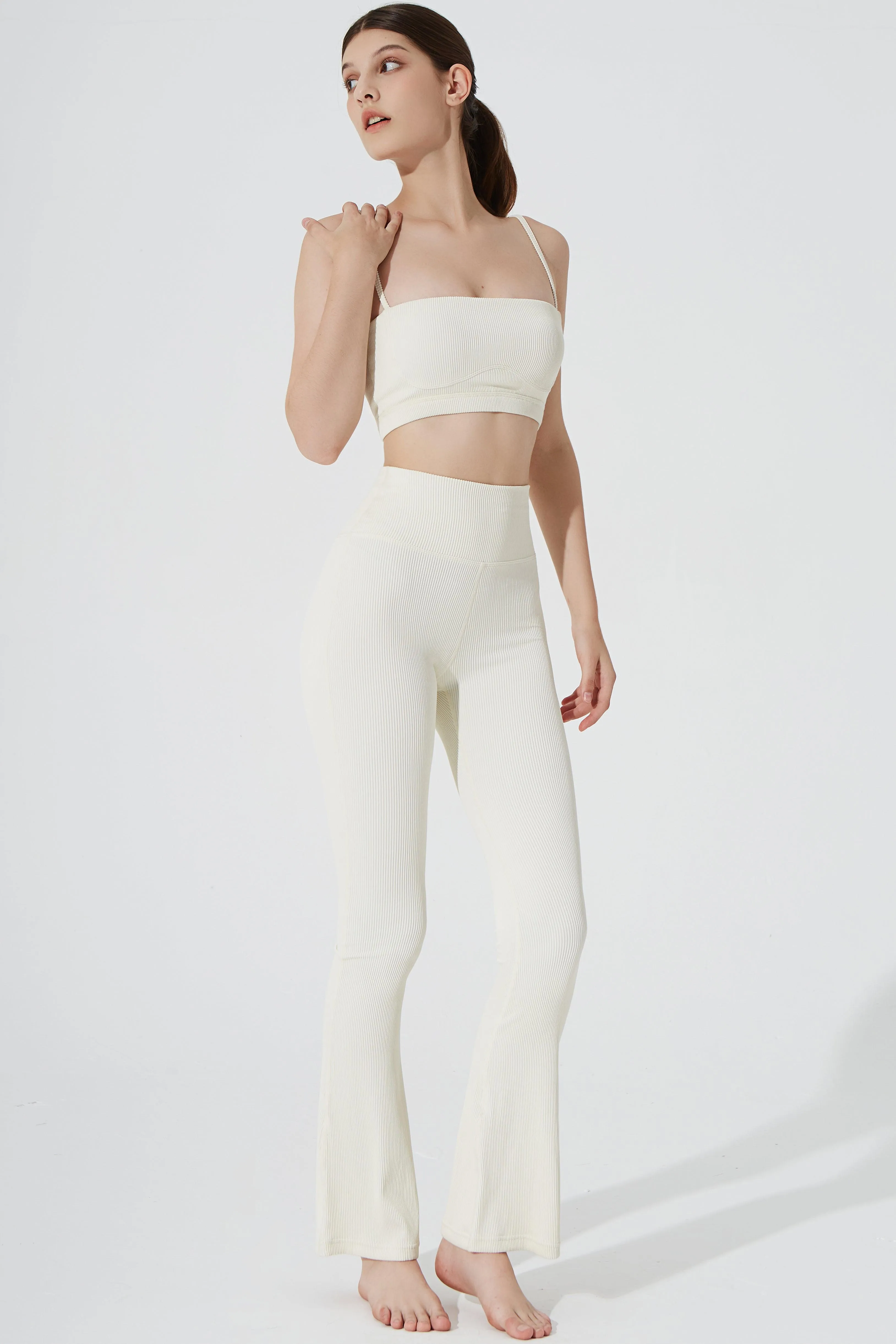 Evana Flare Ribbed Legging - Cream