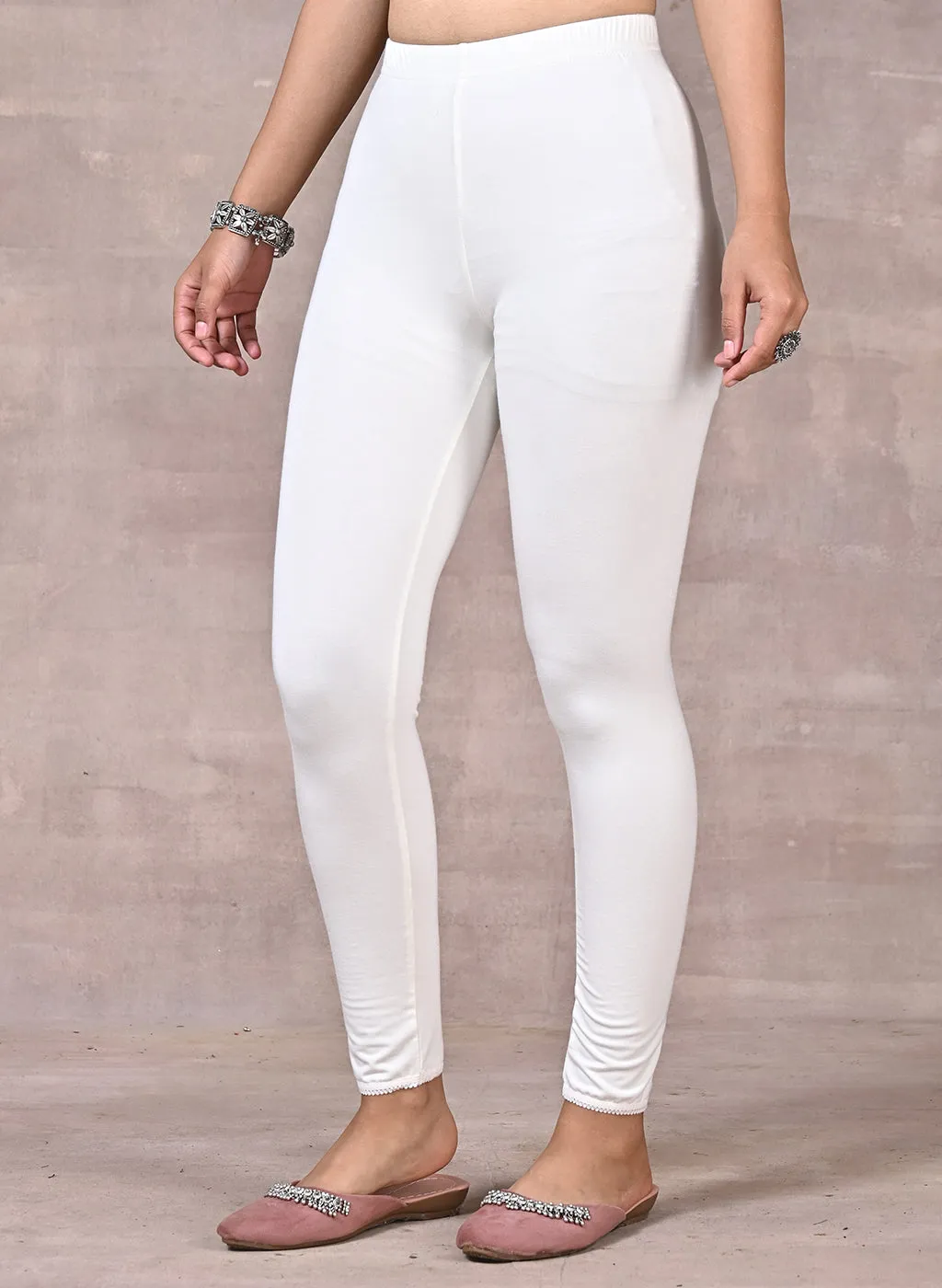 Farah Off White Viscose Lycra Leggings for Women