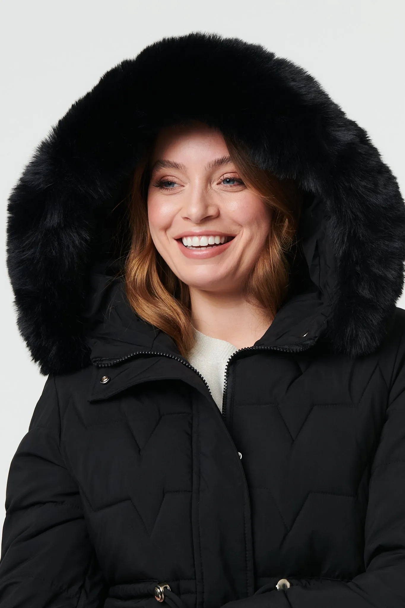 Faux Fur Hooded Tie Waist Puffer Jacket