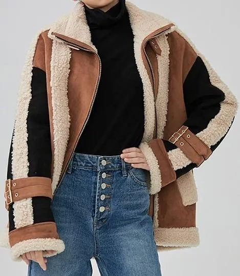 Faux-Suede and Shearling Patch Bomber Jacket