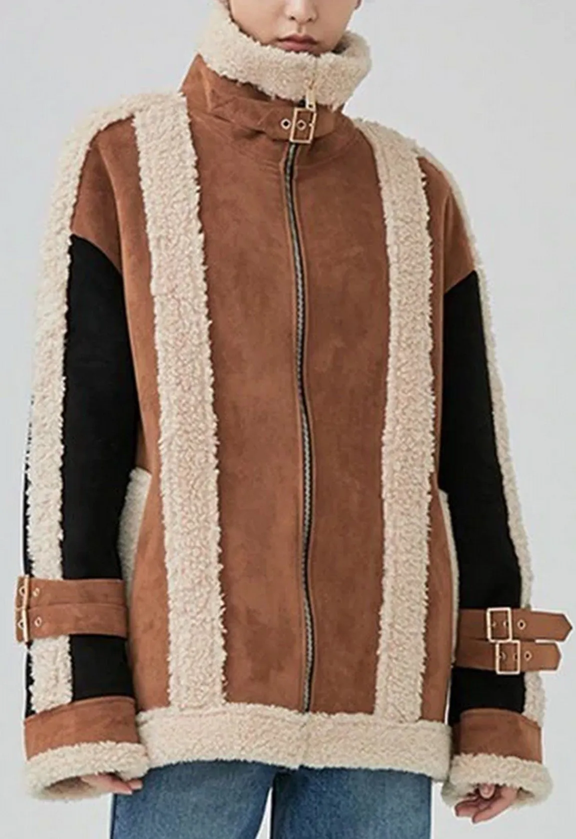 Faux-Suede and Shearling Patch Bomber Jacket