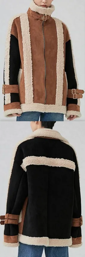 Faux-Suede and Shearling Patch Bomber Jacket