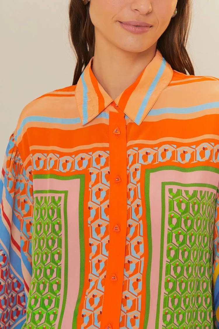 Fern™ - Brazilian Print Balloon Sleeve Button Shirt