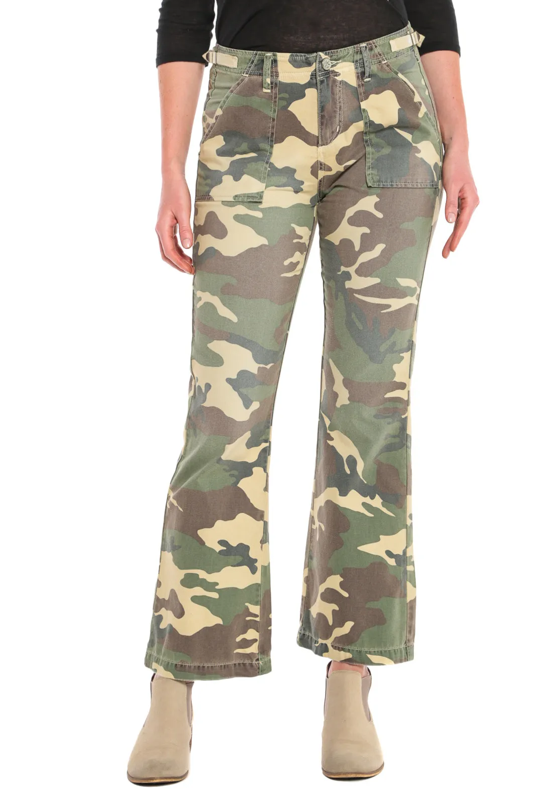 Flare crop pants in Army Camo