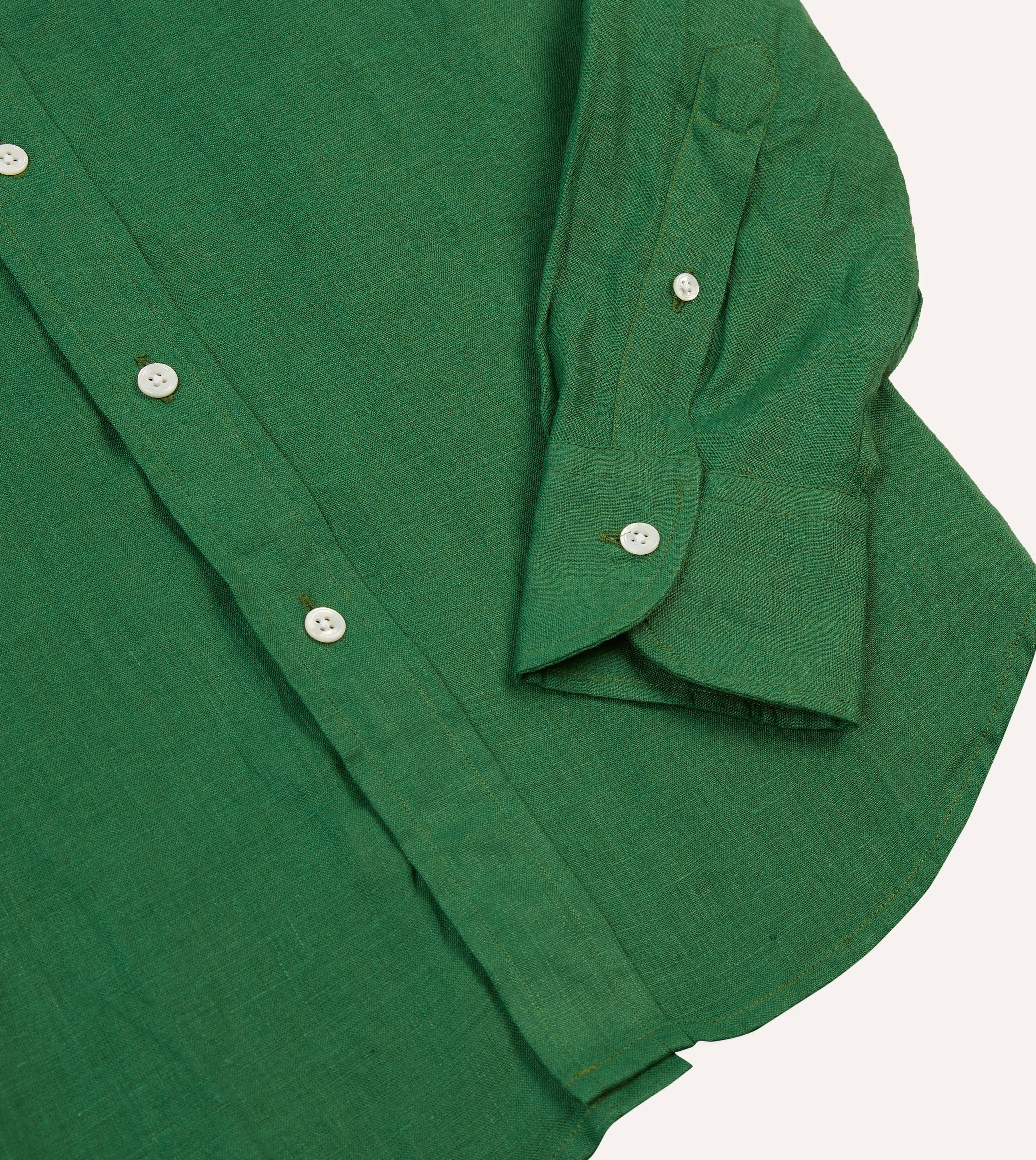 Forest Green Linen Spread Collar Shirt