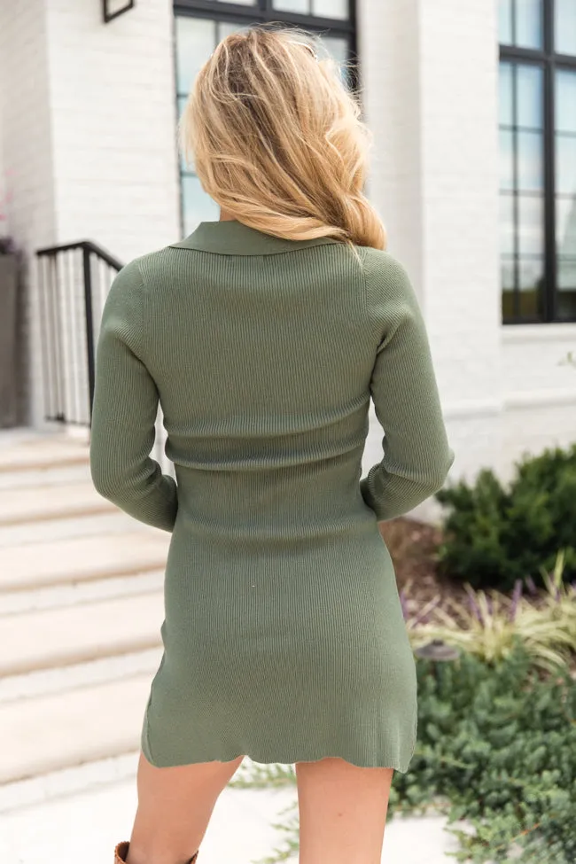 Forever and Ever Olive Collared Sweater Dress FINAL SALE