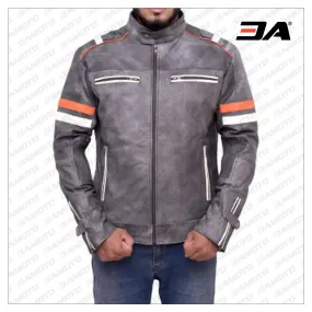 Fossil Grey Retro Biker Leather Jacket