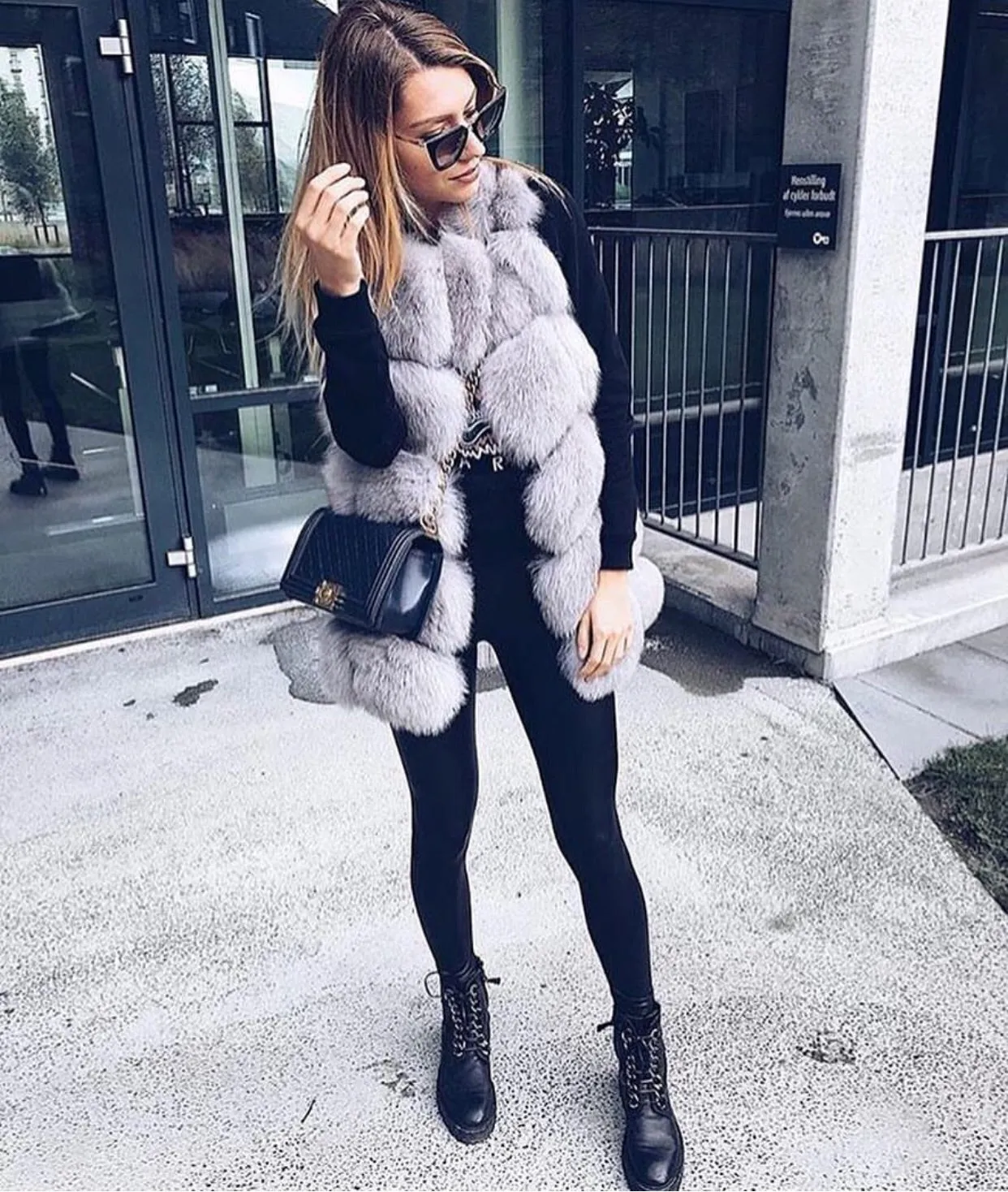 Fox Fur Vest Gilet - Light Grey