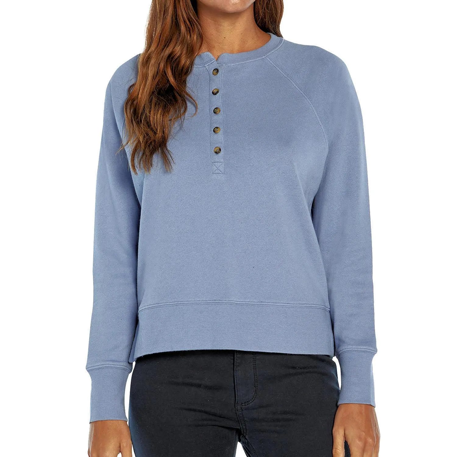 GAP Womens Long Sleeve Henley French Terry Sweatshirt