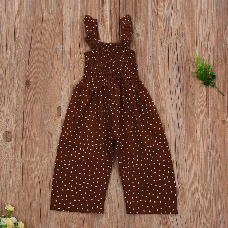 Girls Dotted Brown Jumpsuit