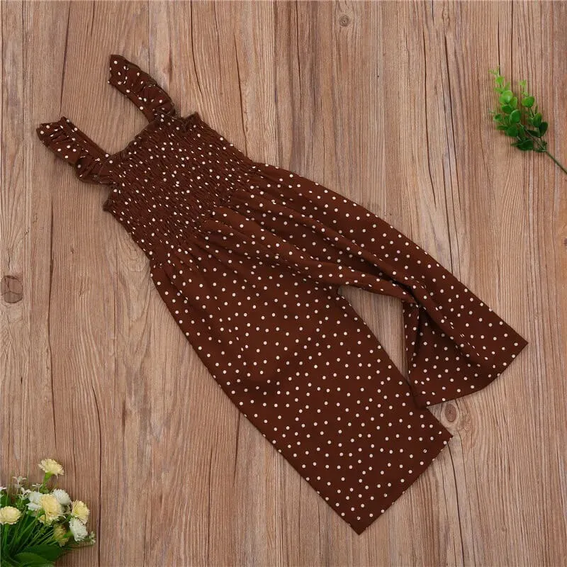 Girls Dotted Brown Jumpsuit