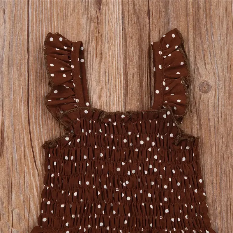 Girls Dotted Brown Jumpsuit