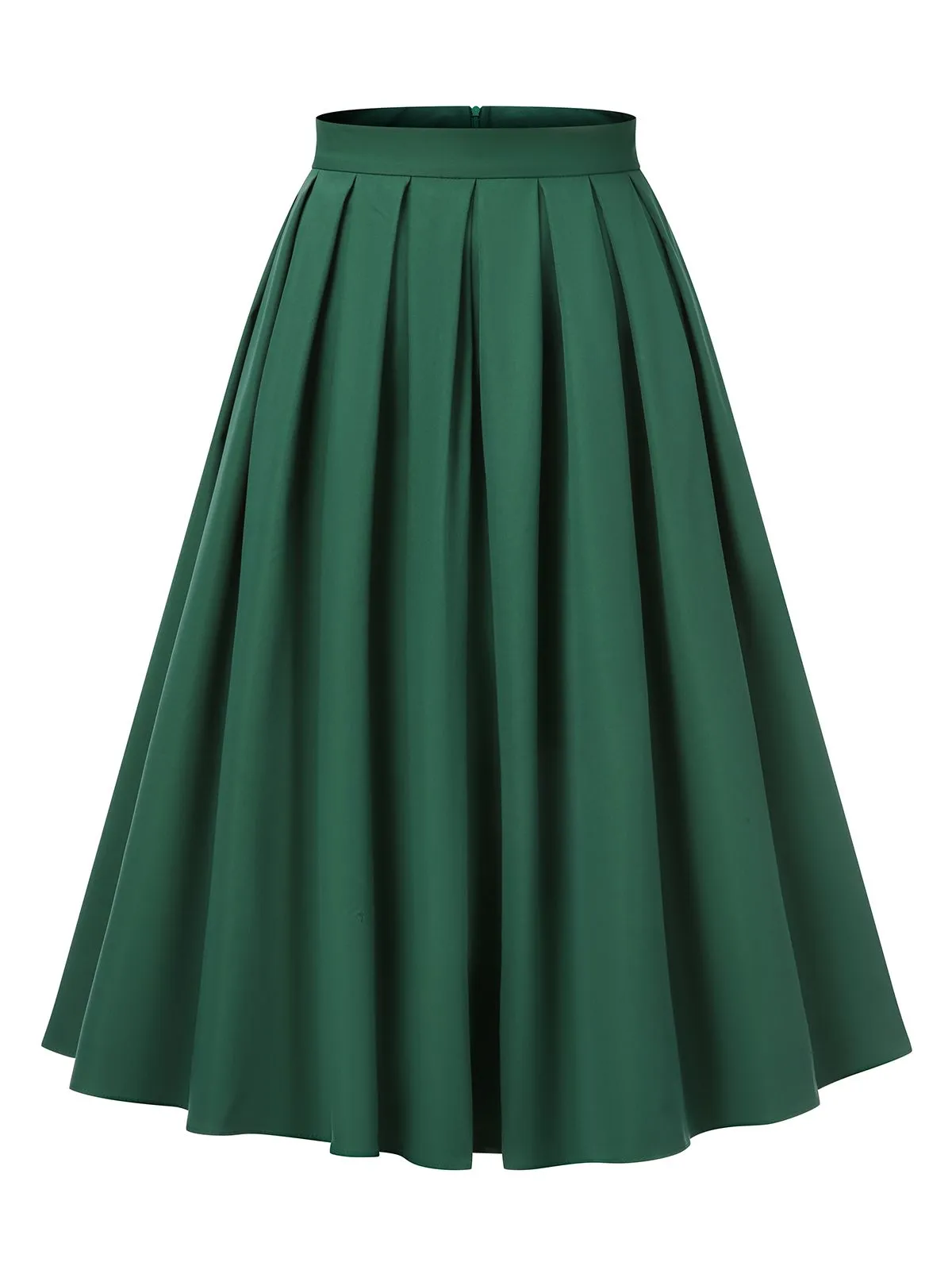 Green 1950s Solid Pleated Skirts