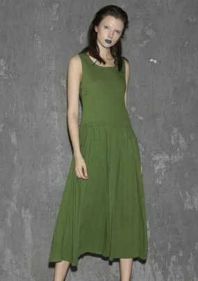 green sleeveless midi linen dress 1317