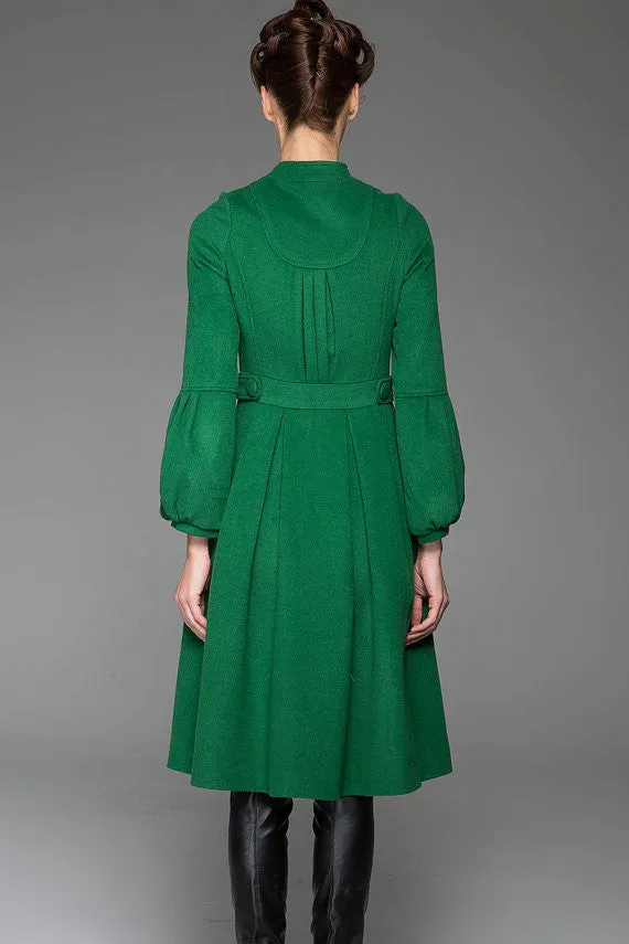 Green Wool Coat Warm Winter Coat With Single-Breasted at Sleeves and Adjustable Waist With String (1417)