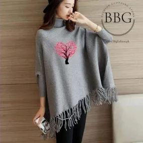 Grey Tree Printed Poncho