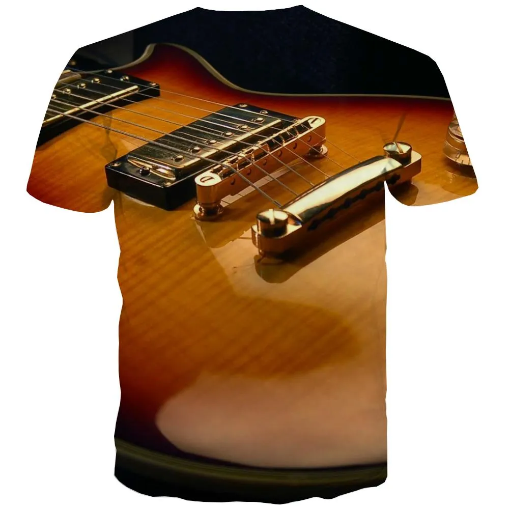 Guitar T shirts Men Music Shirt Print Wooden Tshirts Casual Metal Tshirts Novelty