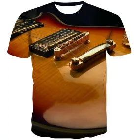 Guitar T shirts Men Music Shirt Print Wooden Tshirts Casual Metal Tshirts Novelty